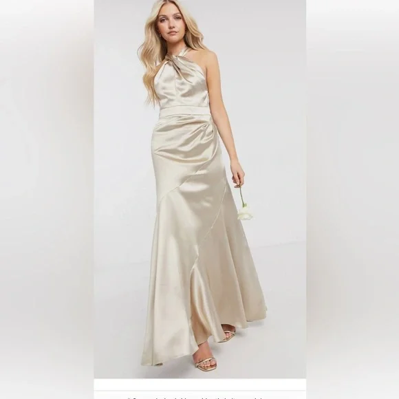 asos satin bridesmaid dress ASOS DESIGN Bridesmaid satin bardot drape wrap maxi dress in sage gree –  ASOS Sample Sale